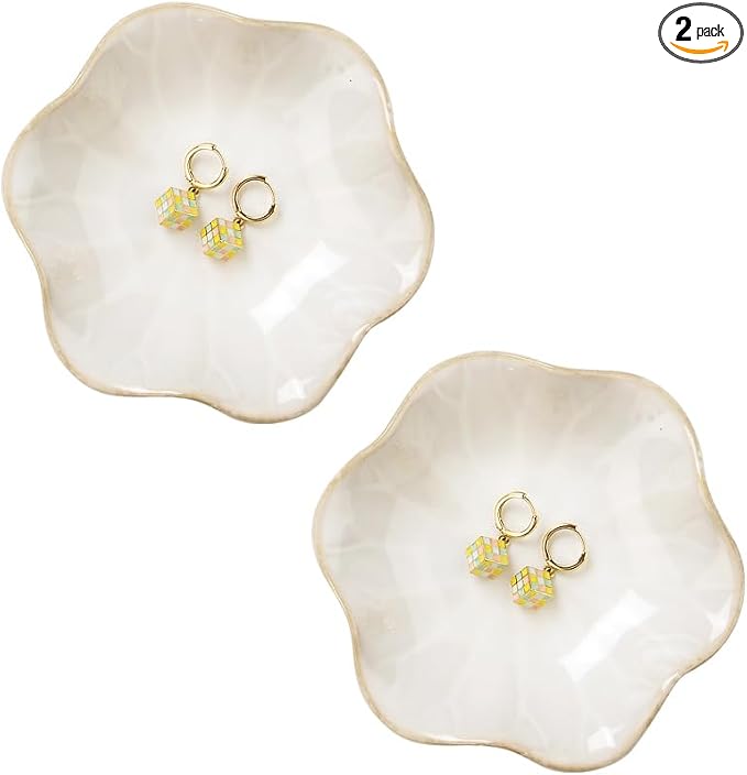 JAMEND CLXP 2PCS White Lotus Leaf Shape Ring Holder Dish, Small Key Bowl by JAMEND+CLXP