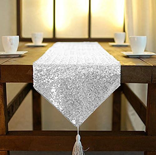 ShinyBeauty Wedding Decor Sequin Elegant Tassel Table Runner by ShinyBeauty