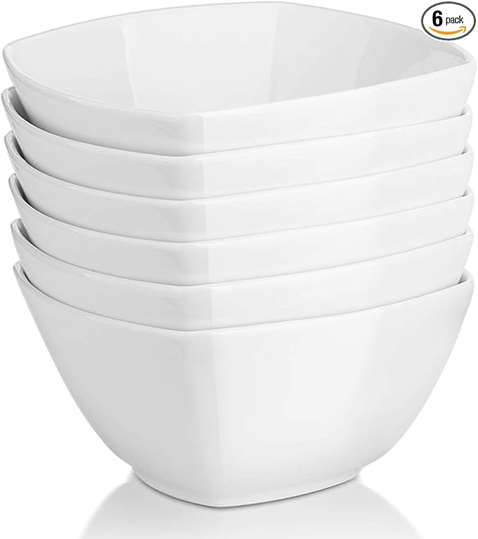 DOWAN Porcelain Soup Bowls Set of 6, 27 OZ Ceramic Square Cereal Bowls by DOWAN