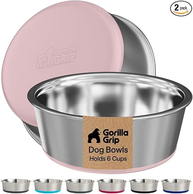 GORILLA GRIP Dog Bowls, Food Grade 304 Stainless Steel, Holds 6 Cups Each Food by Unknown