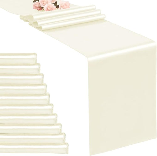10-Pack Ivory 12 x 108 inches Long Premium Satin Table Runner | Wedding by REWOMC
