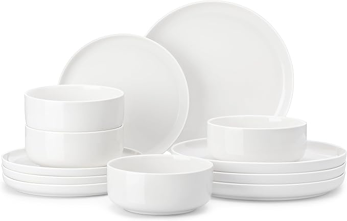 MALACASA Plates and Bowls Sets, 12 Pieces Porcelain Dinnerware Sets Dishware by MALACASA