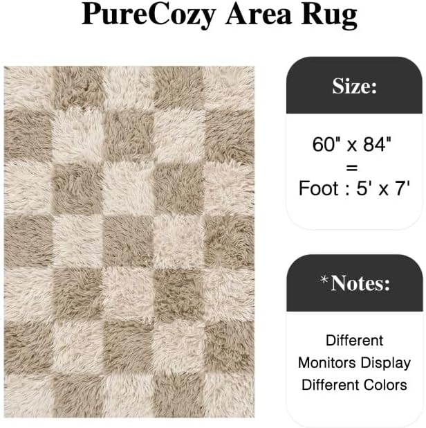 PureCozy Beige 5x7 Area Rugs for Living Room Soft Shag Checkered Large Rug - Image 2