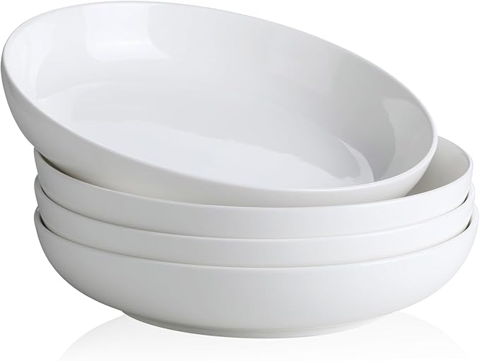 YHY Pasta Bowls Set of 4, 22 oz Ceramic Salad Plates, 7.8 Inch Wide Shallow by YYHY