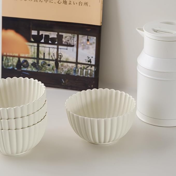 WENSHUO Small Ceramic Bowls, Daisy-Shaped, 5.5 in, Matte Crème | 17 oz - Image 6
