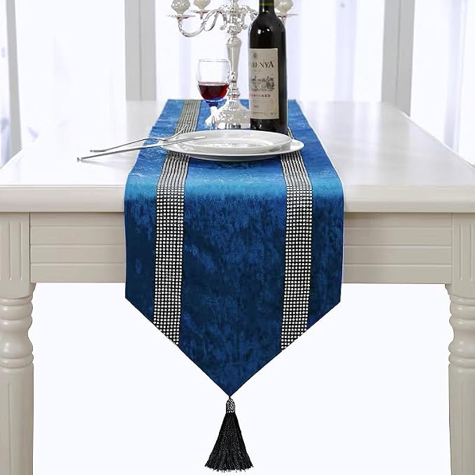 Fancy Blue Table Runner, Ombre Velvet, Double-Layer, - Image 4