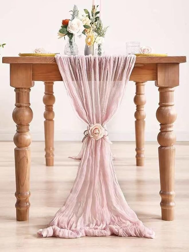 12Pack Light Pink Cheesecloth Table Runner 20x120inch Gauze Table Runners | - Image 3