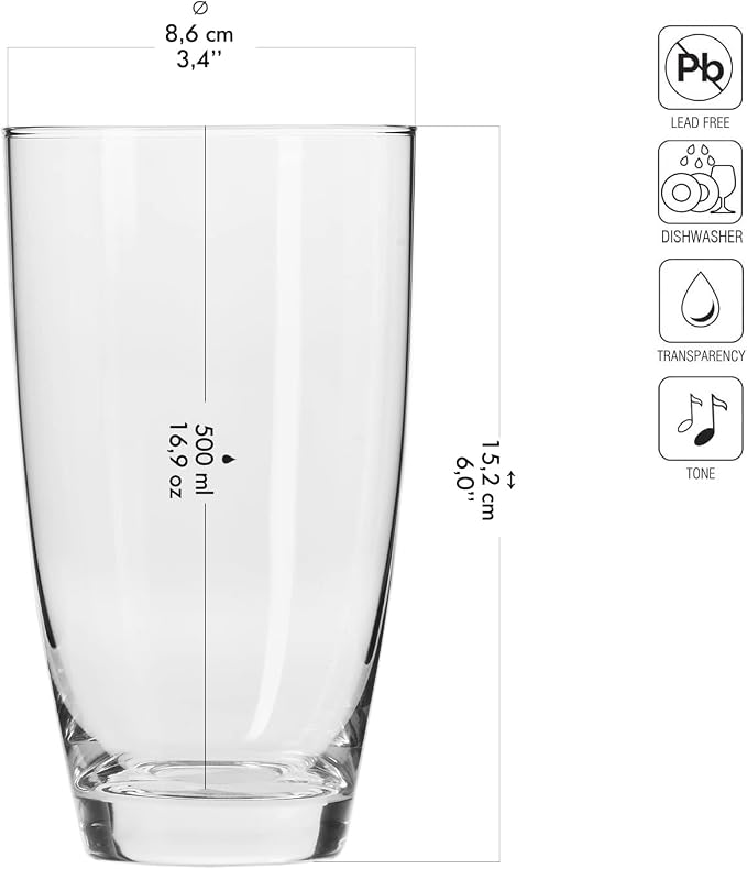 Krosno Tall Water Drinking Glasses, 16.9 oz Mixology Collection, Drinking - Image 2