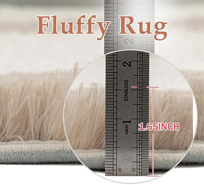 PureCozy Beige 5x7 Area Rugs for Living Room Soft Shag Checkered Large Rug - Image 6