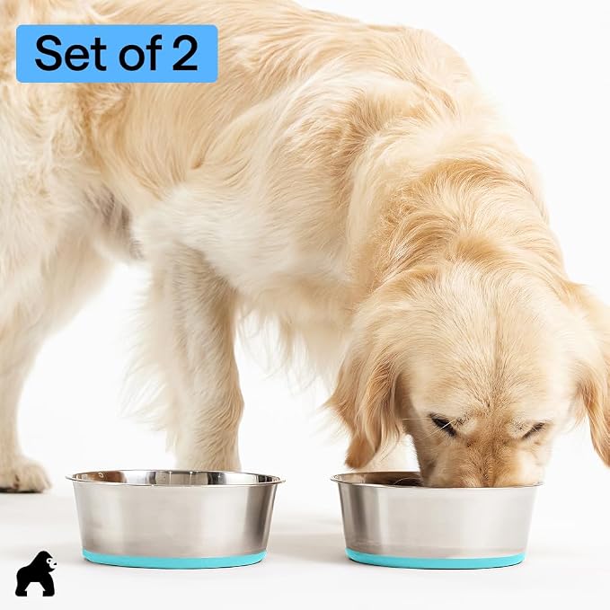 GORILLA GRIP Dog Bowls, Food Grade 304 Stainless Steel Holds 2 Cups Each Food - Image 8