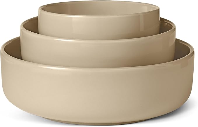 Amazon Basics Glazed Stoneware Serving Bowls, 3-Piece Set, Dishwasher-Safe by AmazonBasics
