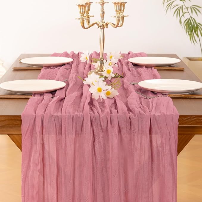 Cheesecloth Table Runner Summer Boho Wedding Birthday Party Home Decor | Mauve - Image 2