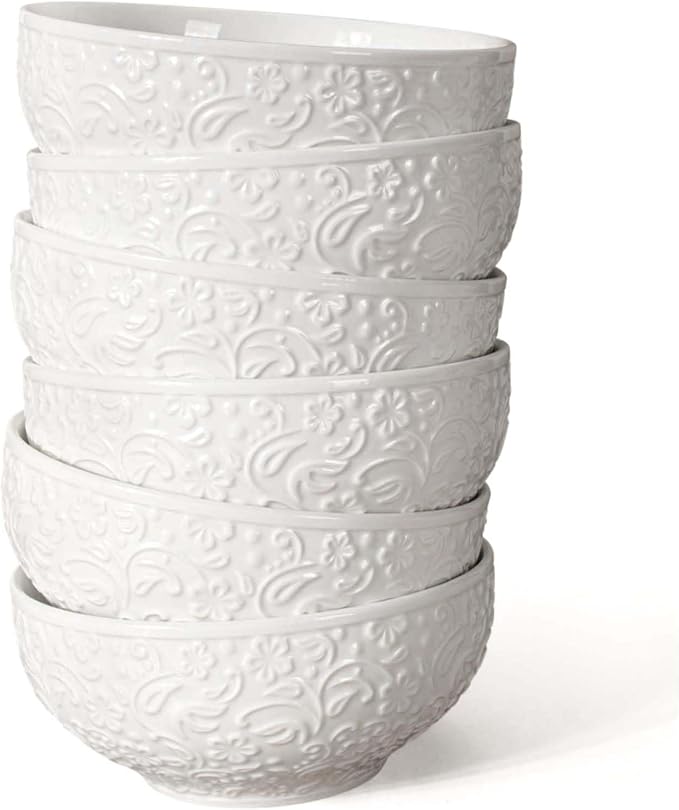 Ceramic Cereal Bowls 26 OZ, Embossment Soup Bowls by Artena