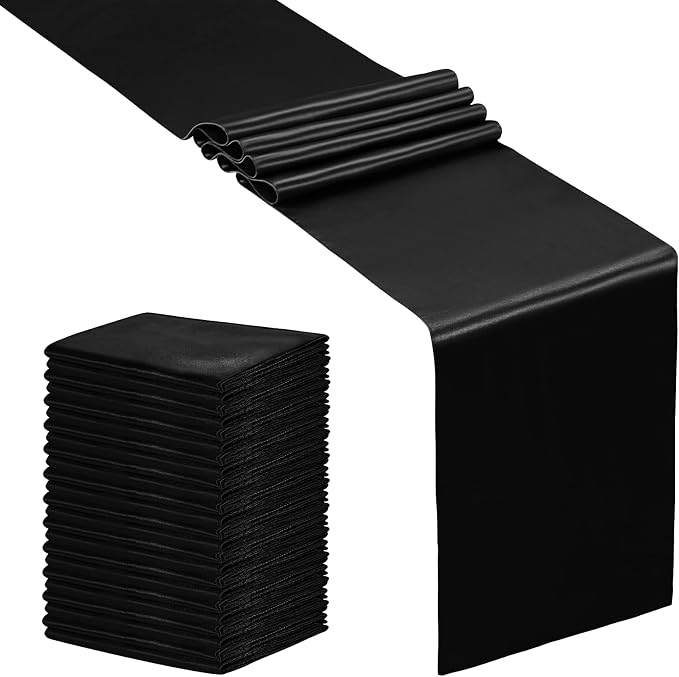 SiinvdaBZX 24 Pcs Black Satin Table Runner 12 x 108 inches Long | Bright Smooth by SiinvdaBZX