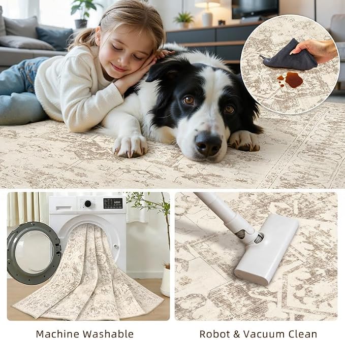 Machine Washable Area Rugs 2x3: Vintage Boho Neutral Washable Rug Indoor Soft - Image 8