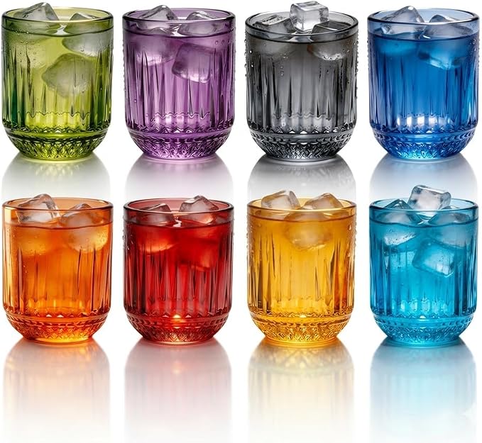 FACE N FACE Colored Vintage Hobnail Drinking Glasses Set of 8, 8oz Retro by FaceNFace