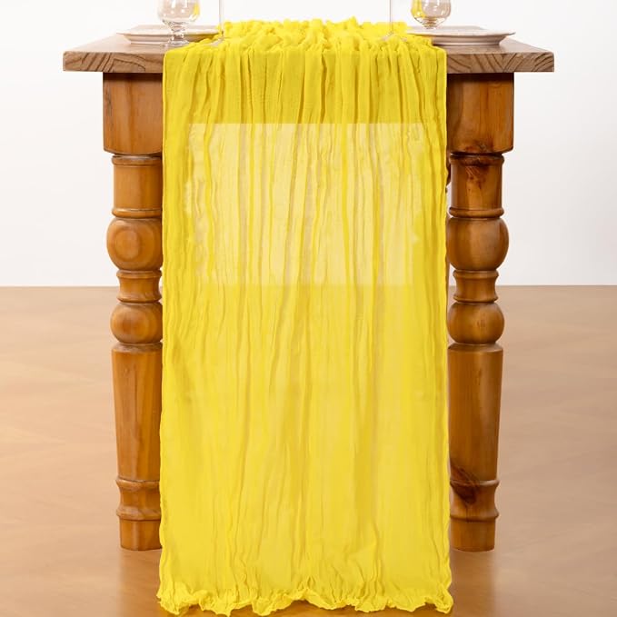 DeZerlor Lemon Yellow Cheesecloth Table Runner 2 Pack Summer Table Runners Boho - Image 3