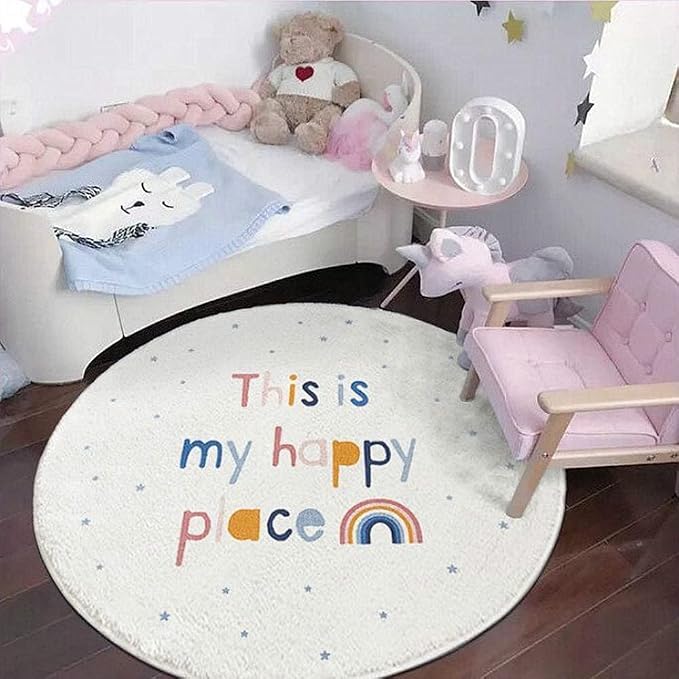 Poowe Rainbow Round Kids Playroom Rug by Poowe