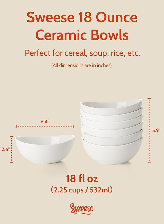 Sweese 18 oz Medium White Porcelain Bowls - Image 2