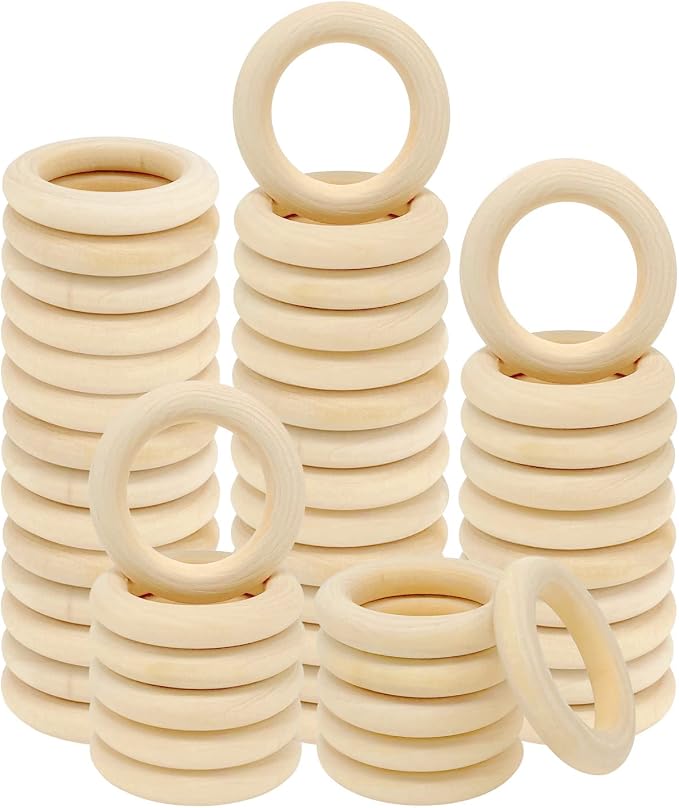50 PCS Unfinished Wooden Rings for Crafts, Natural Wood Rings for DIY Without by HANWER