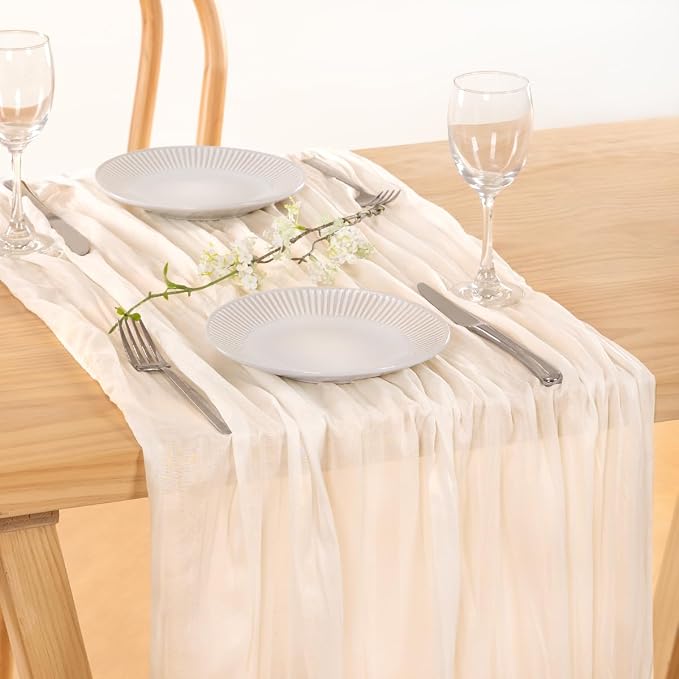 2 Pack Ivory White Cheesecloth Table Runner Rustic Gauze Centerpiece | - Image 4