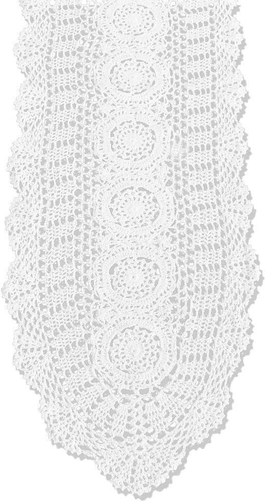 Cotton Handmade Crochet Lace Oval Table Runner White 12x36 Inch by KEPSWET