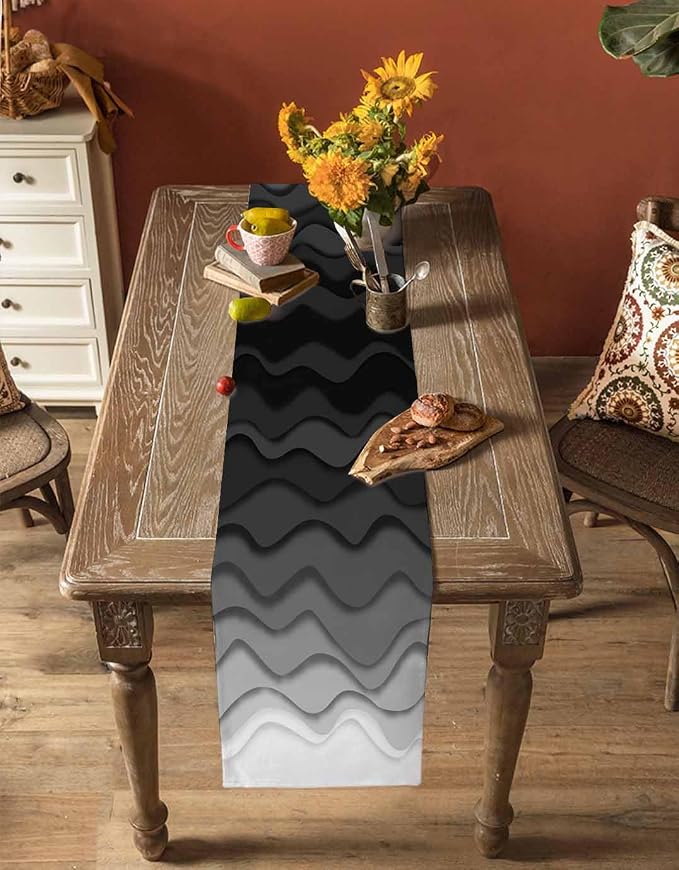 Grey Ocean Short Table Runners 36 Inches, Cotton Linen Fabric Table Runner - Image 4