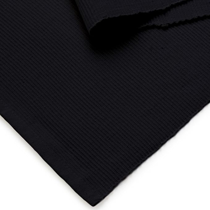 Encasa XO Table Runner, Yarn Dyed Ribbed Cotton 13"x59" | Solid Black, 12-Ply - Image 5