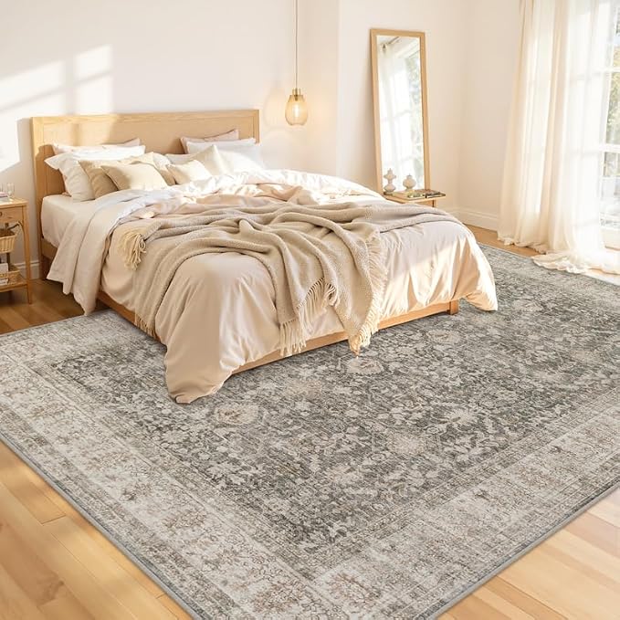 10x14 Area Rug for Living Room: Vintage Boho Neutral Washable Rug Indoor Soft - Image 2
