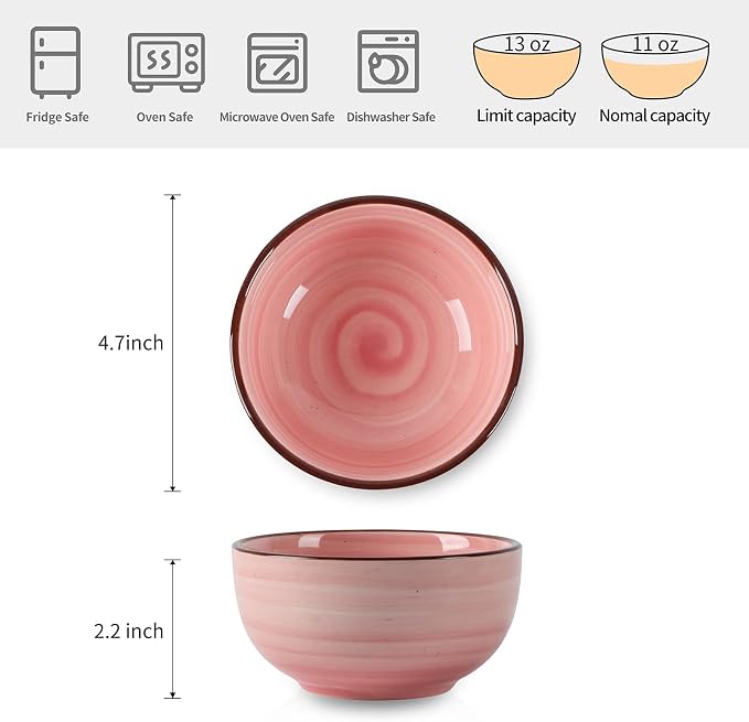Selamica Ceramic 12 Oz Dessert Bowls Set, Small Cereal Bowls - Image 2