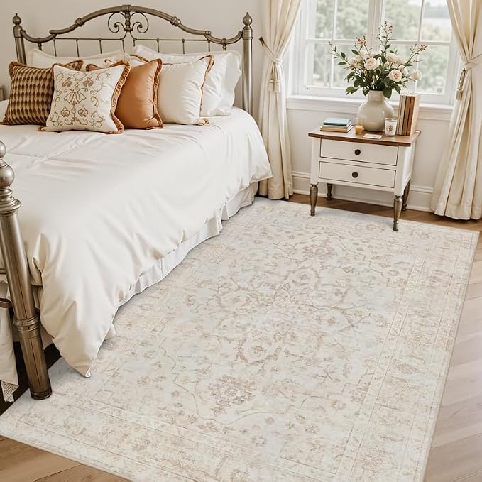 6x9 Area Rugs for Living Room: Vintage Boho Neutral Washable Rug Indoor Soft - Image 2