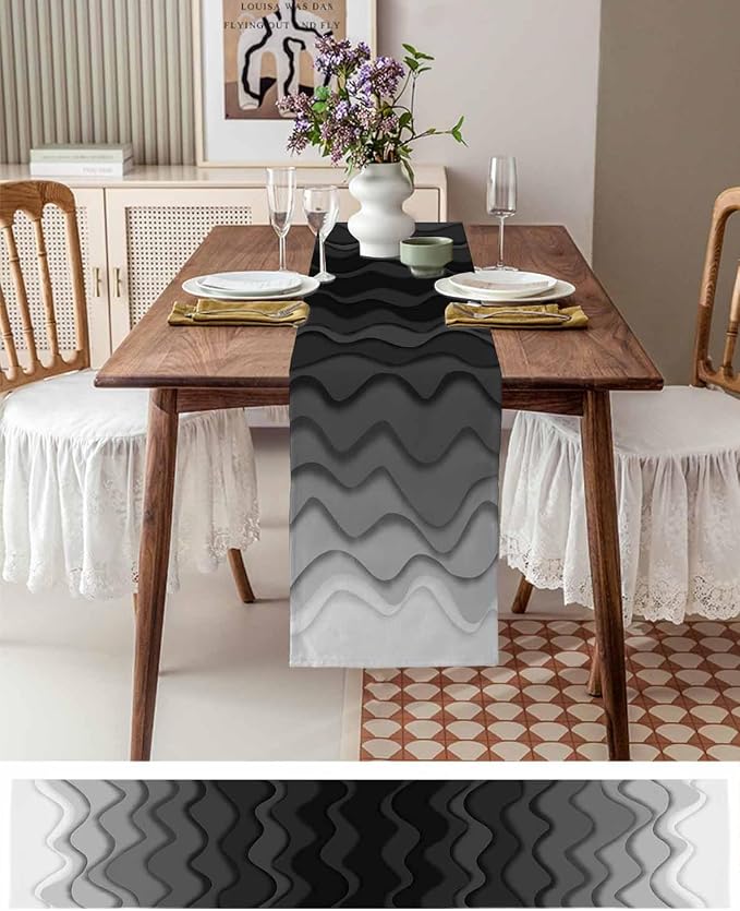 Grey Ocean Short Table Runners 36 Inches, Cotton Linen Fabric Table Runner - Image 6
