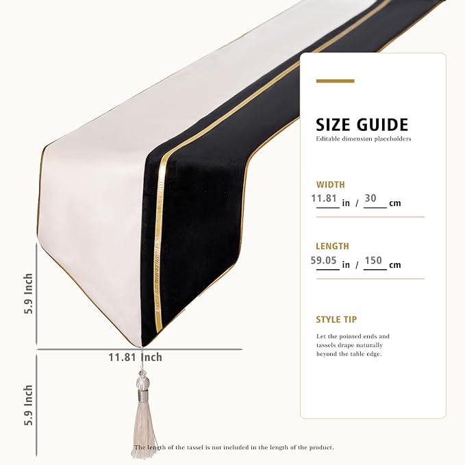 Avigers Table Runner 12 x 59 Inch, Tassels | Faux Silk double-layer accent - Image 2