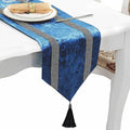 Fancy Blue Table Runner, Ombre Velvet, Double-Layer, Modern Style by Jiino