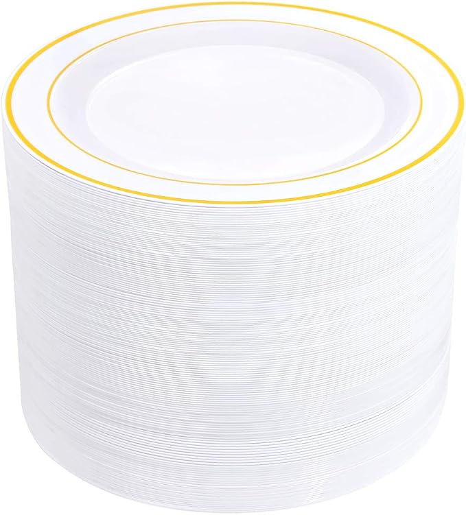 bUCLA 100Pieces Gold Plastic Dinner Plates by BUCLA