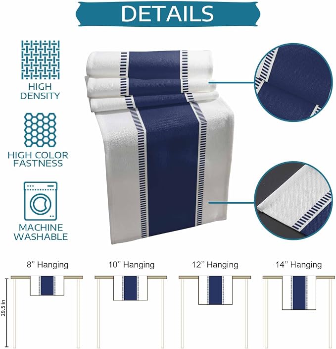 Navy Blue Table Runners, 72 inches Long Stripes Table Runner Farmhouse Dresser - Image 7
