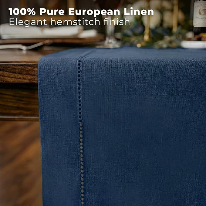 Signature Linen™ by D'Moksha Navy Blue Table Runner 36 Inches, 100% Pure Linen - Image 3