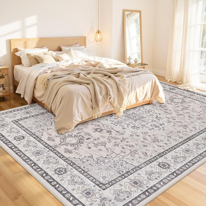 10x14 Area Rug for Living Room: Vintage Boho Neutral Washable Rug Indoor Soft - Image 2