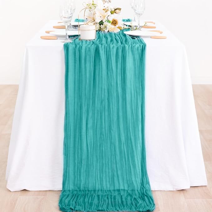 2 Pack Teal Green Cheesecloth Table Runner 10ft Rustic Summer Decor | - Image 4