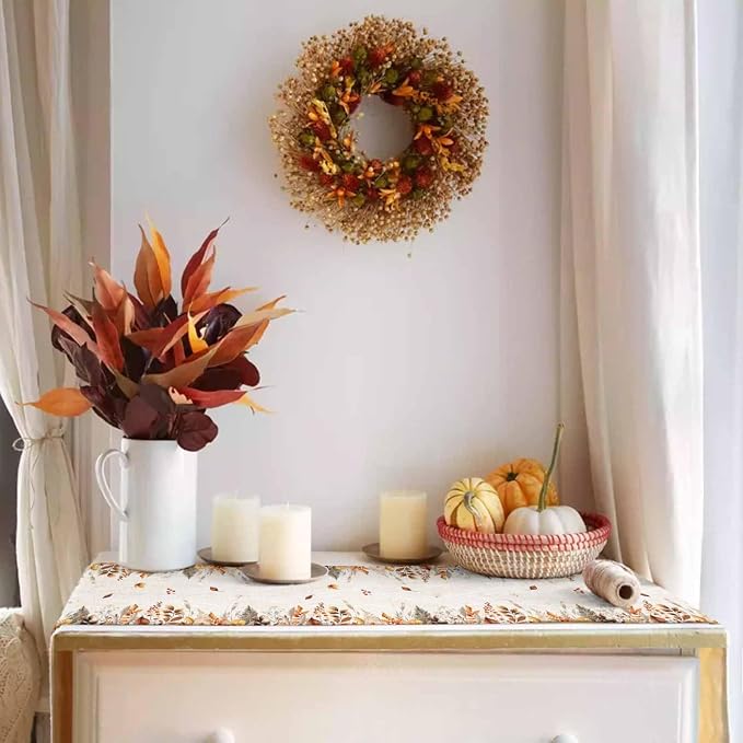 White Golden-Yellow Pumpkin Fall Table Runner 90 Inches Long, Thanksgiving - Image 3
