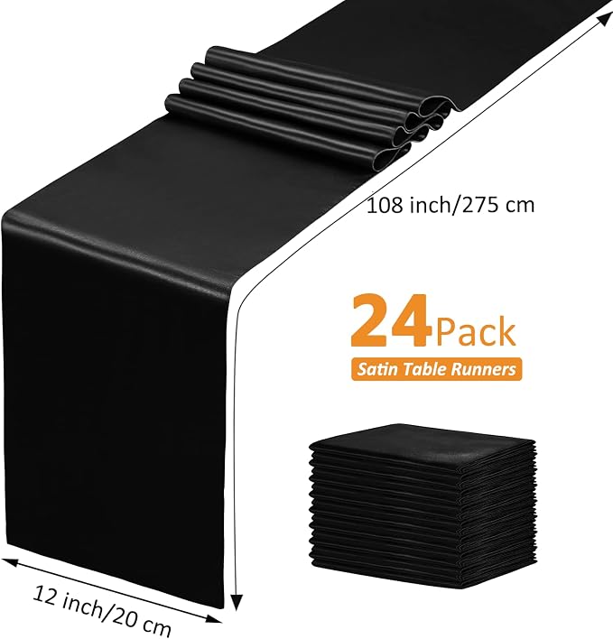 SiinvdaBZX 24 Pcs Black Satin Table Runner 12 x 108 inches Long | Bright Smooth - Image 4