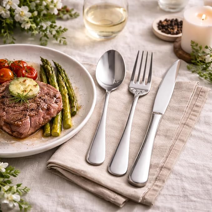 Silverware Set for 6, Stainless Steel Flatware Cutlery Set, Mirror Polished | - Image 2