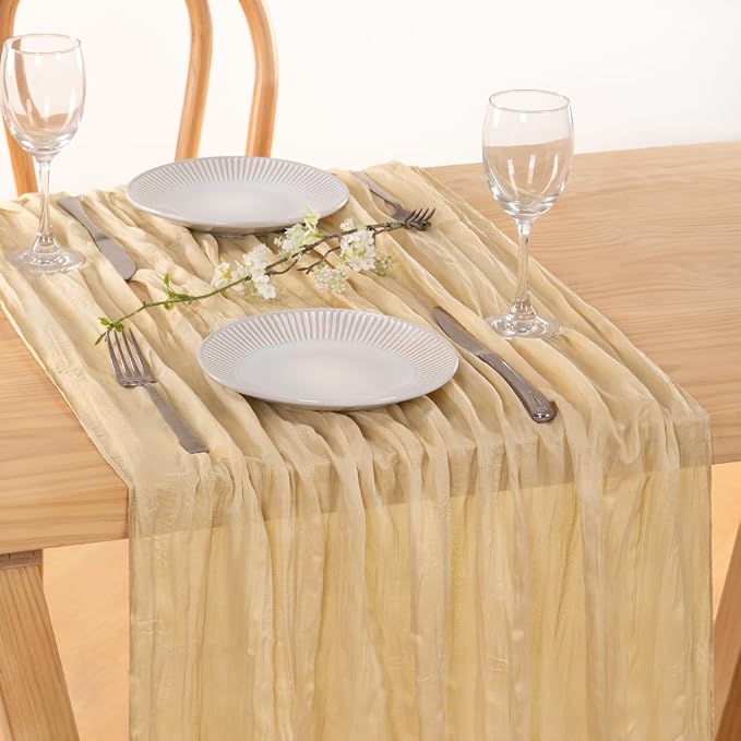 6 Pack Champagne Cheesecloth Table Runner 10ft Boho Sand Gauze Decor | - Image 5