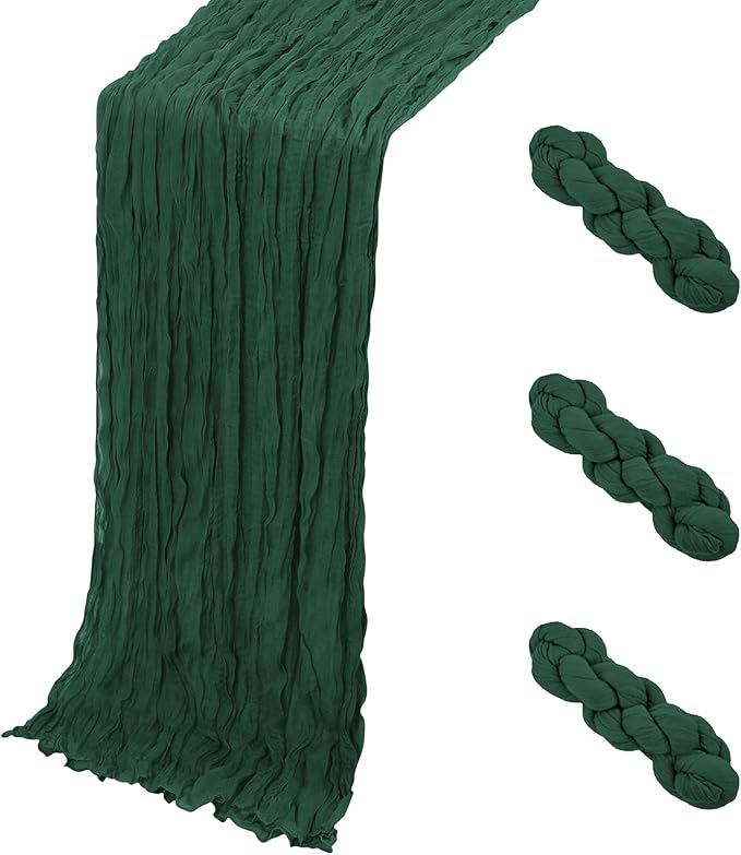 3 Pack Emerald Green Cheesecloth Table Runner, 17 x 108 Inch, Gauze Cheese by Yorcari