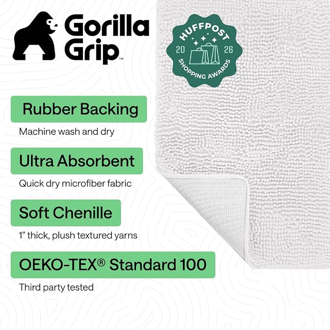 GORILLA GRIP Bath Rug Mat 60x17, Thick Soft Absorbent Chenille, Quick Dry - Image 2