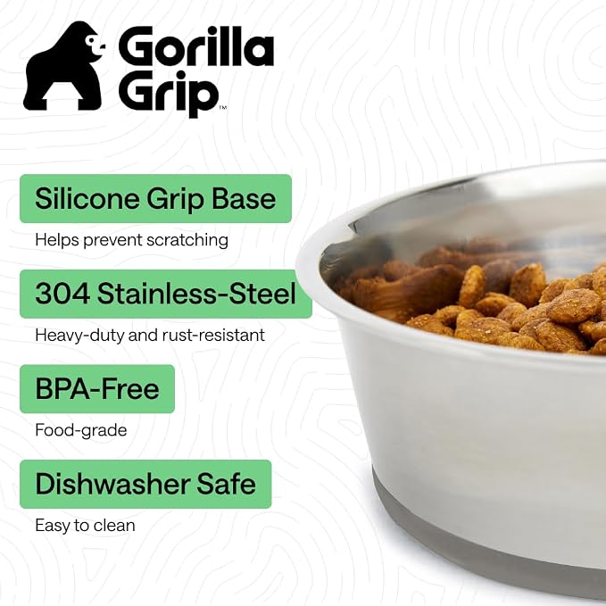 GORILLA GRIP Dog Bowls, Food Grade 304 Stainless Steel, Holds 8 Cups Each Food - Image 2