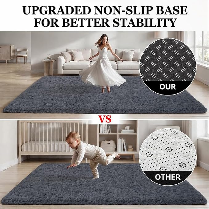 Area Rug for Living Room Bedroom: 4x6 Soft Fluffy Shag Rugs Upgrade Non-Slip - Image 8