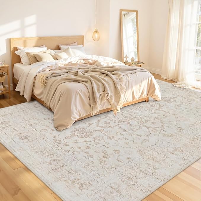 Area Rugs 9x12 Living Room: Vintage Boho Neutral Washable Rug Indoor Soft Large - Image 2
