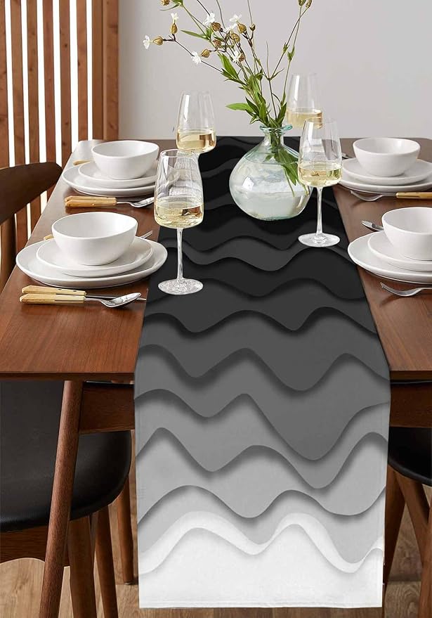 Grey Ocean Short Table Runners 36 Inches, Cotton Linen Fabric Table Runner - Image 2