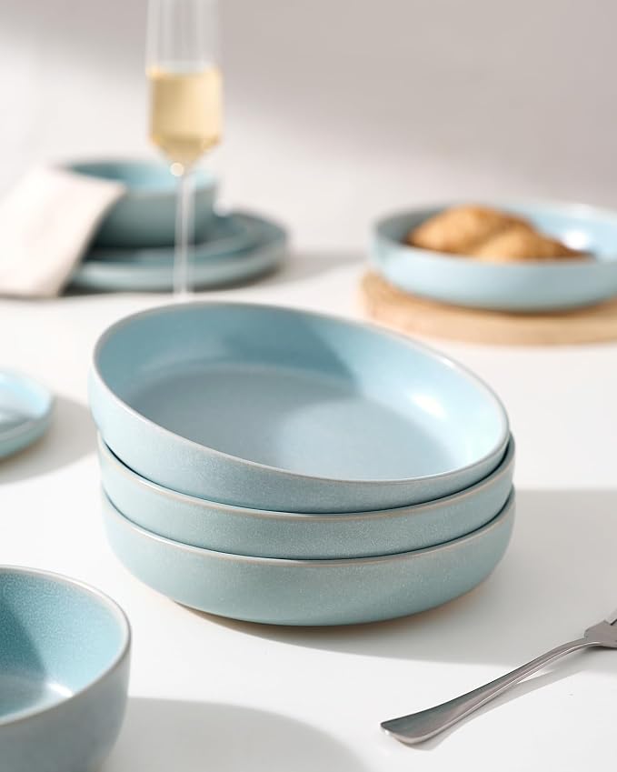 famiware Milkyway 33 oz Pasta Bowls Set of 6, Light Blue | Double Reactive Glaze - Image 6